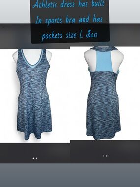 Athletic V-Neck Tank Dress in Blue Space-Dye